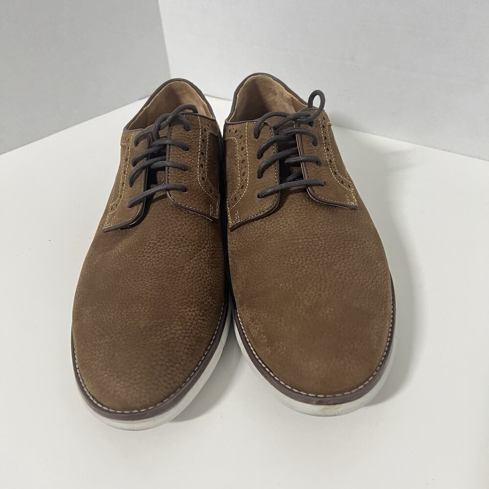 Johnston Murphy Men 10M Holden Plain Toe Brown Tumbled Nubuck Oxfords Sheepskin - Picture 2 of 10